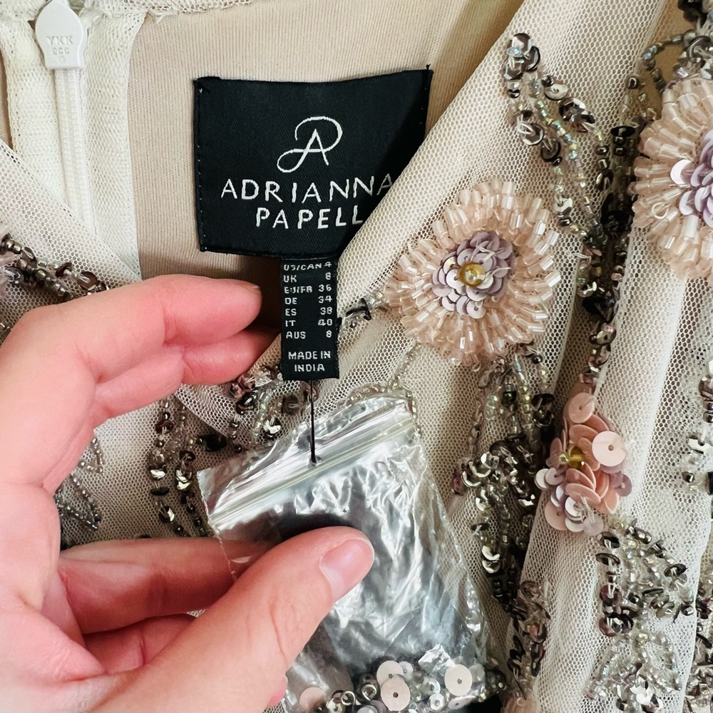 Adrianna Papell Beaded Floral Nude Short Dress - Picture 4 of 6